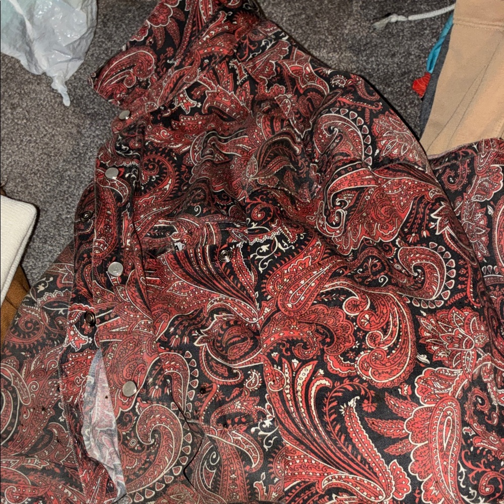 Paisley Red and Black Men's Casual Button Down Shirt